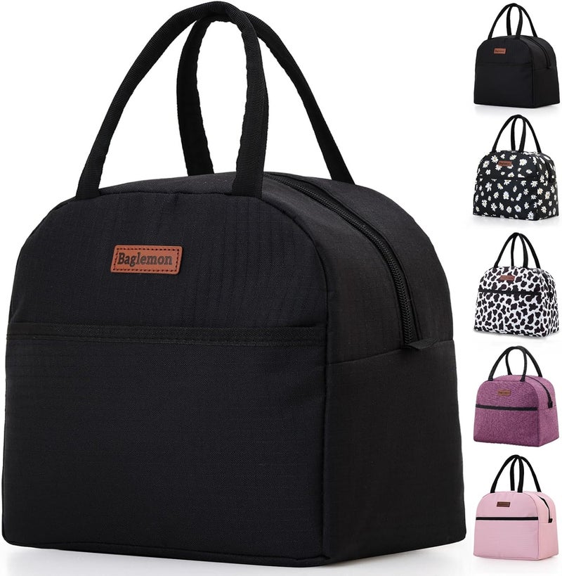 Baglemon Insulated Lunch Bag for Women Men, Lunch Containers Reusable High Capacity Lunch Tote Bags for Work Picnic (Black) - Image 1